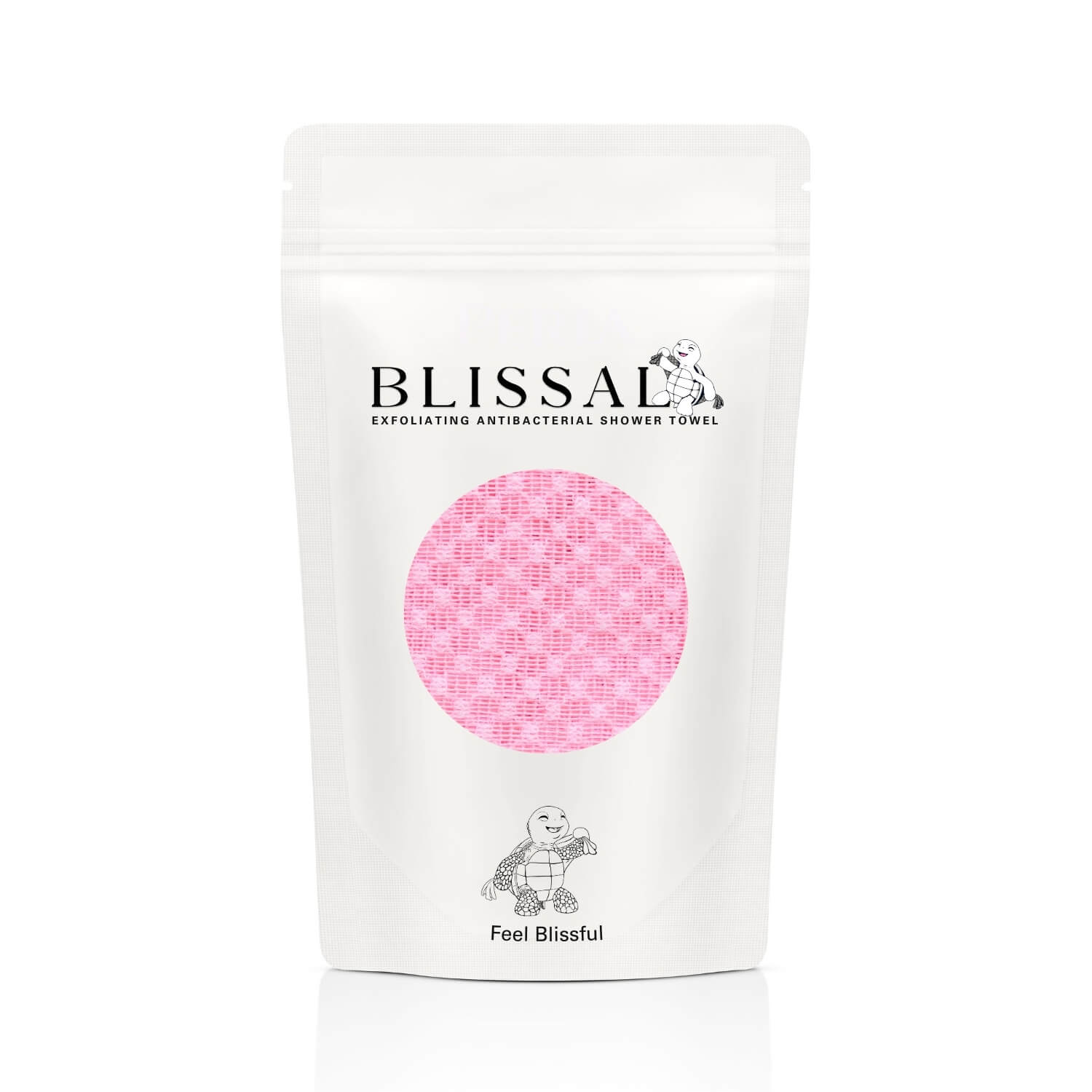 Blissal antibacterial exfoliating towel in pink packaging designed for sensitive skin and gift-giving