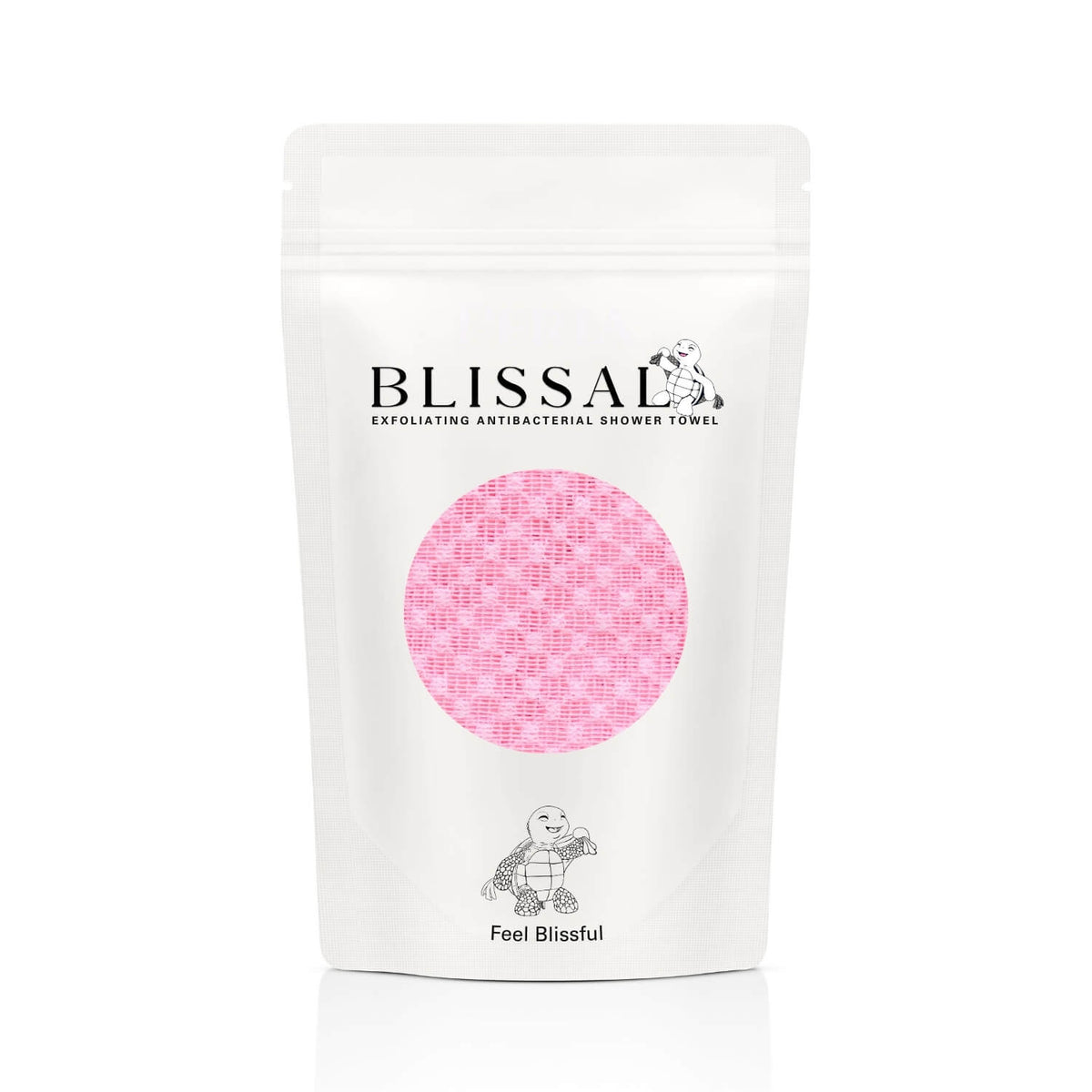 Blissal antibacterial exfoliating towel in pink packaging designed for sensitive skin and gift-giving